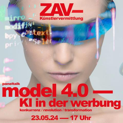 Einladungsmotiv der Veranstaltung MODEL 4.0  (verweist auf: MODEL 4.0 – KI IN DER WERBUNG – KONKURRENZ | REVOLUTION | TRANSFORMATION )