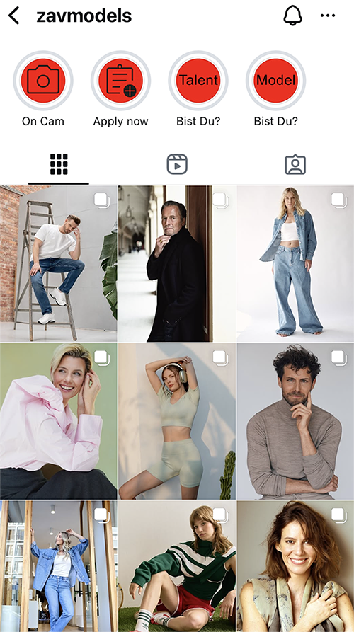 Screenshot des Instagram Accounts ZAV Models Screenshot des Instagram Accounts ZAV Models